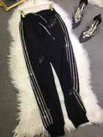 Oversized four-bar rhinestone diamond fall and winter sweatpants Slimming ankle tracksuit pants for women SS69