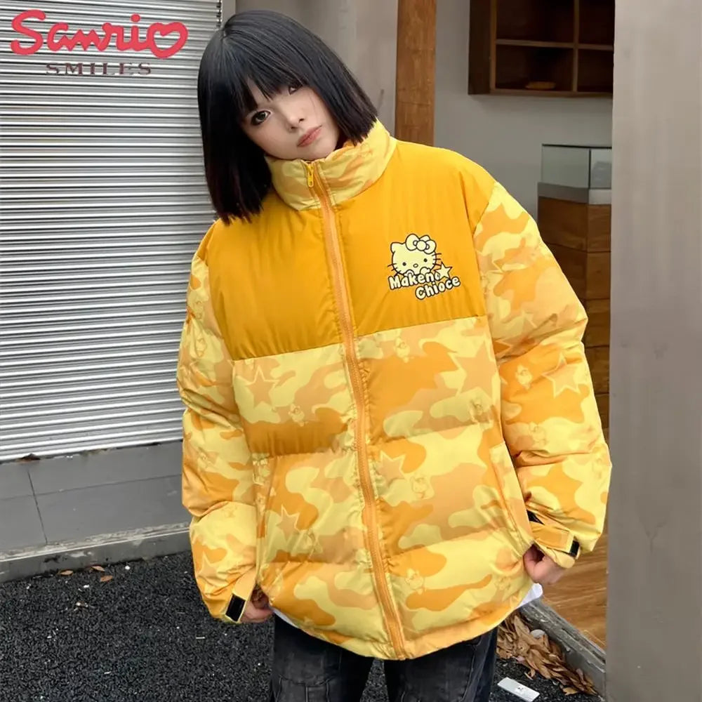 Sanrio Y2K Hello Kitty Winter Women Camouflage Down Jacket Thicken Coat Anime Kawaii Warm Cotton Clothes Tops Girl Student Loose SS69
