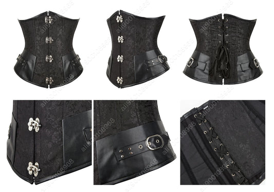 SS69 Women's Jacquard Underbust Corset Belt, Vintage Steampunk Lace-Up Top