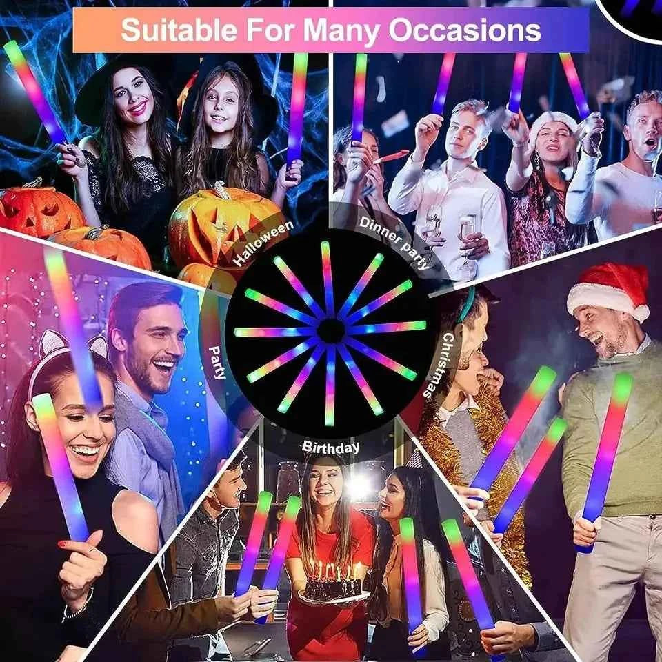 100Pcs LED Glow Sticks Bulk Colorful RGB Glow Foam Stick Cheer Tube Dark Light for Xmas Birthday Wedding Party Supplies