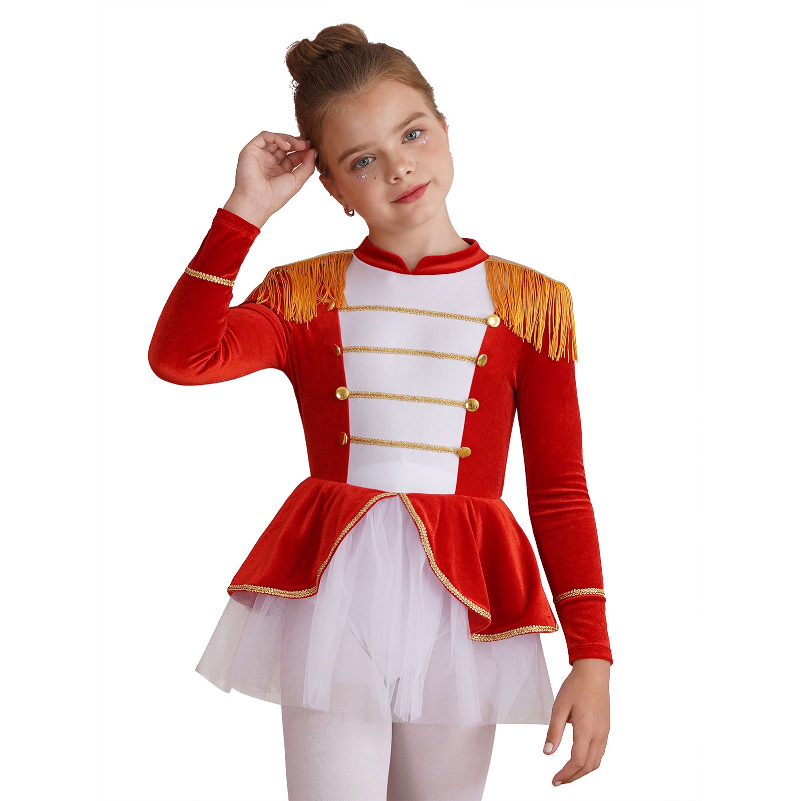 Inlzdz Women's Sequin Tassel Ringmaster Leotard Dress