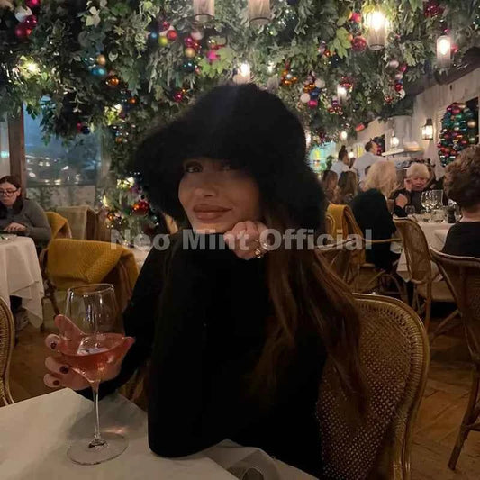 Neo Mint 2025 Winter Hot Brand Fashion Gradient Faux Fur Bucket Hats Women Thick Warm Fluffy Fox Fur Luxury Panama Fisherman Cap