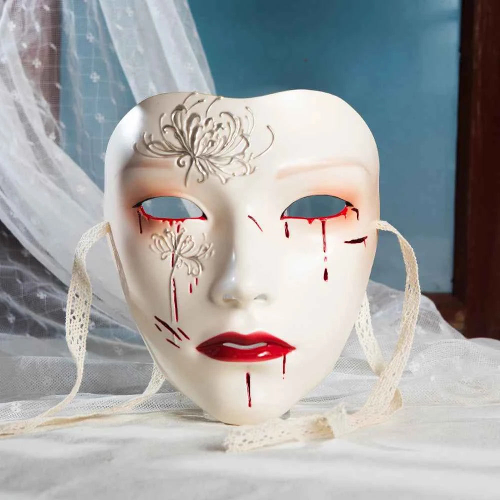 SS69 Ancient Style Full Face Mask, White Retro Hanfu Costume Prop for Adults