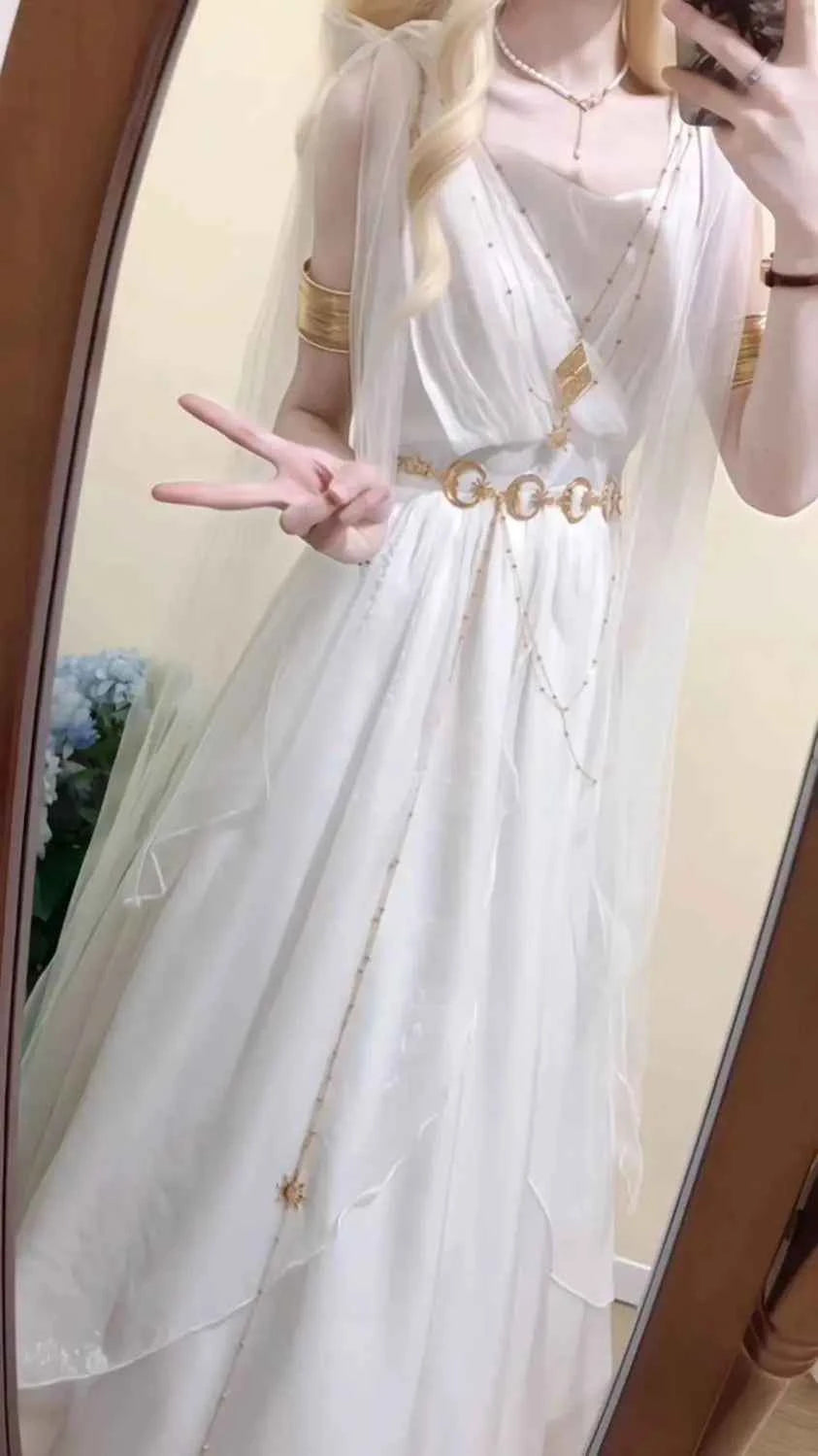 NONSAR God Greek Sweet Vintage Fairy Dress Women Summer Court Style Han Elements Chiffon Elegant floating Strap Long Dresses