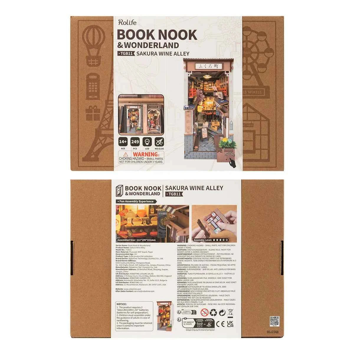 Robotime Rolife Sakura Wine Alley Japanese Style Design Book Nooks Kit for Family Home Bookshelf Decoration 3D DIY Wooden Puzzle
