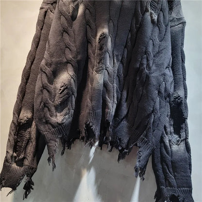WTHT Women's Vintage Gradient Knitted Sweater O-Neck Long Sleeve Pullover