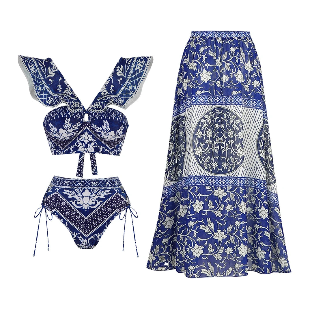 2023 New Arrival Push Up Women Bikini Set Floral Printed Ruffle Bikinis Strappy Bandage Swimwear Brazilian Biquini Bathing Suit SS69 32.69 LD24006B1 / L