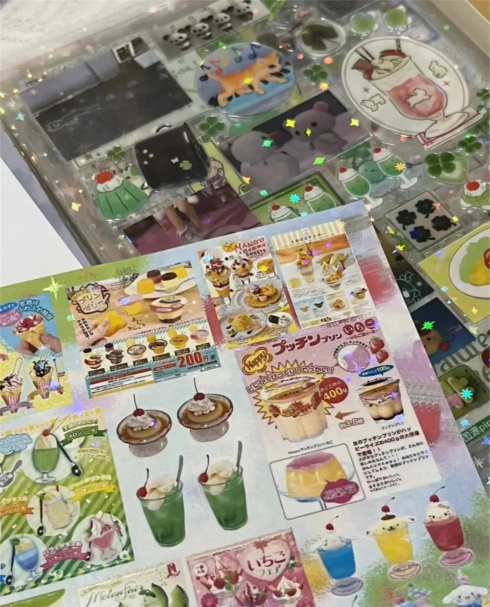 12pcs/10pcs Kawaii Glitter Stickers Transparent Journal Stickers PET Scrapbooking Cut Film Toploader Scrapbooking Deco Home SS69