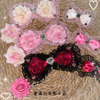 Lace Bow Hairpin with Pearl Chain & Floral Accents