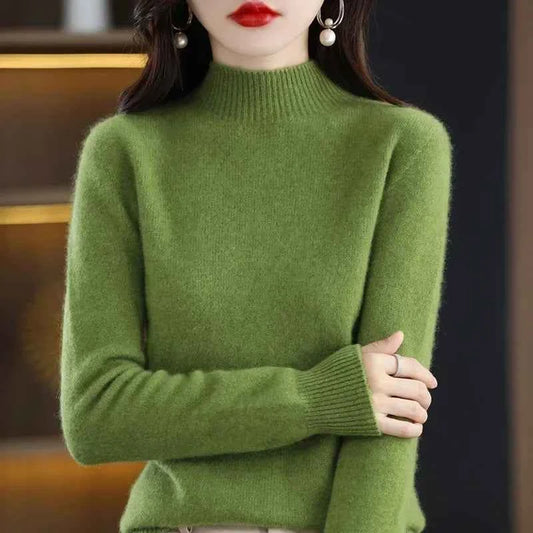 Autumn Winter Women Sweater Korean Fashion Warm Bottoming Shirts Half High Collar Basic Knitwear Solid Long Sleeve Pullovers