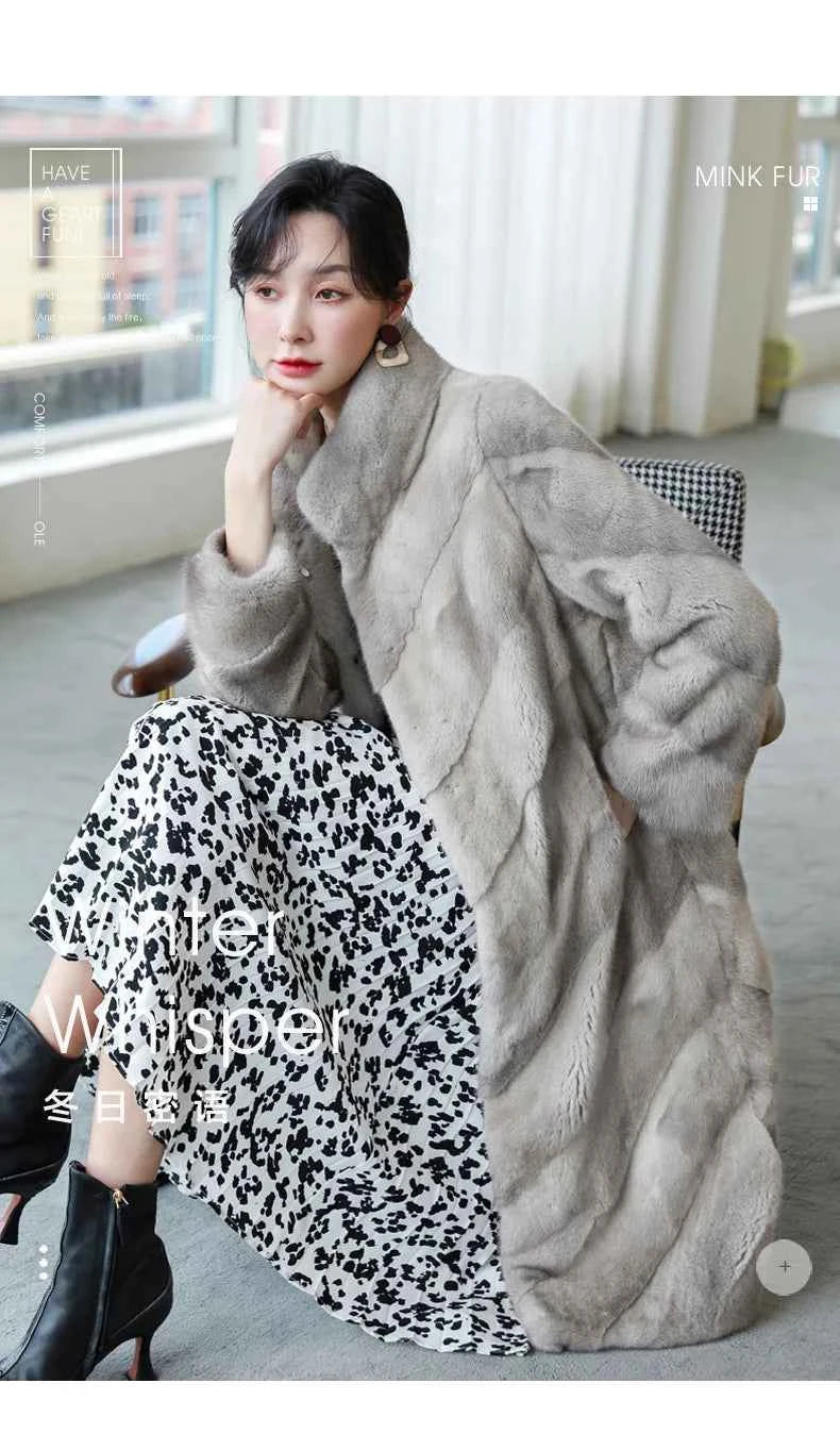 HDHOHR 2025 100% Real Mink Fur Coat Women Long High Quality Natural Mink Fur Jackets Winter Thick Warm Luxury Female Fur Parkers