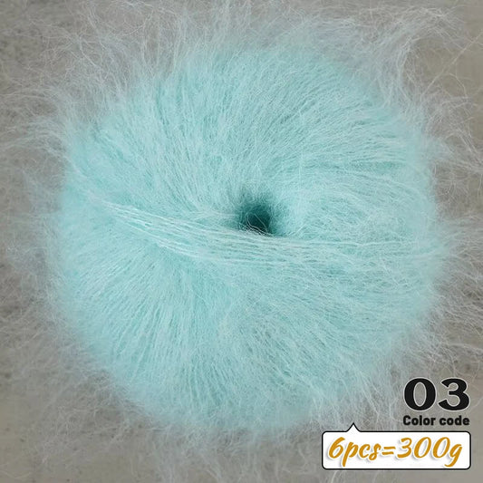 300g Colorful Long-Haired Alpaca Mohair Yarn Handmade DIY Material Knitting Autumn and Winter Fashion Women's Sweater Sweater Jacket Shawl Yarn Ball 1 Piece = 6 Pieces = 300g