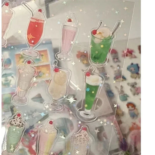 5Pcs Random Japanese Retro Showa Style PET Cutting Stickers Cute Cartoon Shiny Film Sticker Scrapbook Journal DIY Material Decal SS69