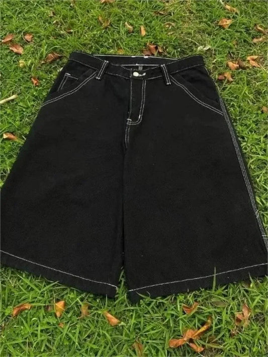 HOUZHOU Y2k Vintage Baggy Jeans Shorts Woman Streetwear Jorts Korean Harajuku Gothic Oversized Denim Pants Embroidery Summer SS69