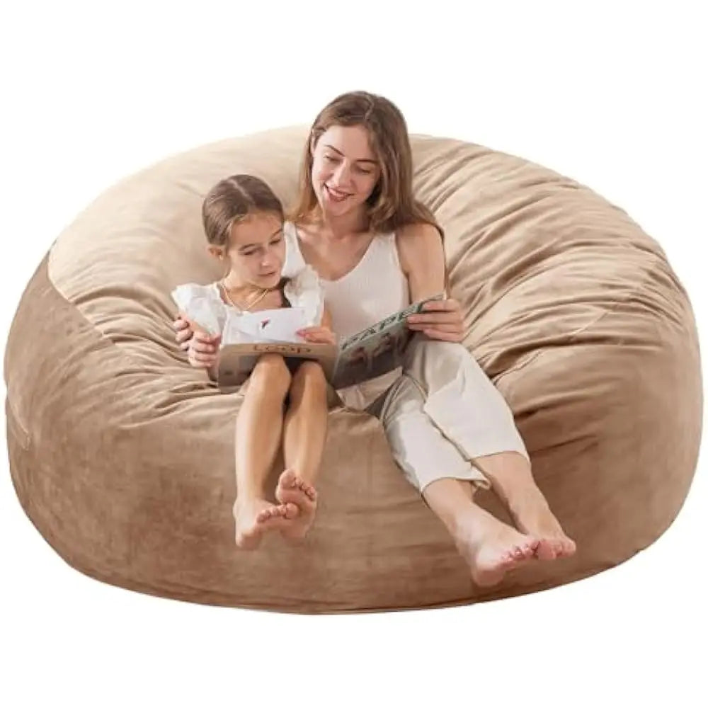 5 Large Memory Foam Filled Bean Bag Chairs for W/Filling,Ultra Soft Dutch Velvet Cover,Round Fluffy Lazy Sofa for Living Room