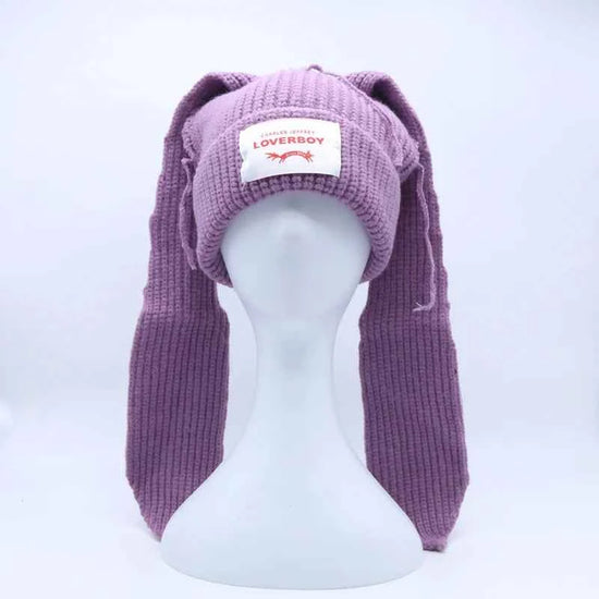 Long fox Ears Knitted Hat Men Women Rabbit Ear Warm Crochet Beanies Kpop Hip Hop Hat Winter Skullies Cap Y2k Christmas Gifty