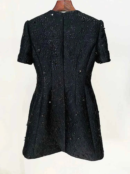HIGH STREET Newest 2024 Designer Fashion Stylish Dress Women's Beaded Floral Jacquard Trimmed Dress