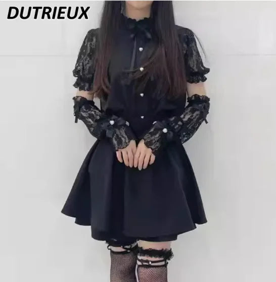 Japanese Style Shirt Women's Summer New Mine Lolita Camisa Clothes Lace Sweet Cute Oversleeve Long Short Sleeve Blouse Top Girl SS69