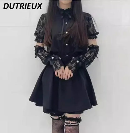 Japanese Style Shirt Women's Summer New Mine Lolita Camisa Clothes Lace Sweet Cute Oversleeve Long Short Sleeve Blouse Top Girl SS69