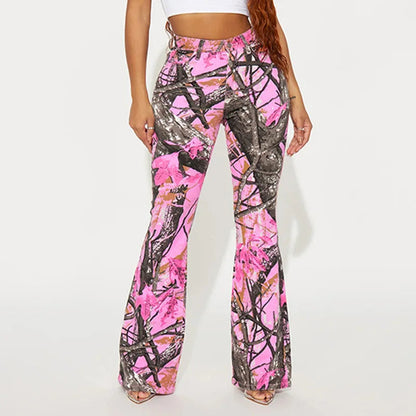 Women's new branch small camo high waisted bell bottoms Spice Girl street personality fashion casual pants SS69