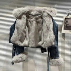 Winter Women Denim Coat Jacket Fox Collar Short  Warm High Street Outerwear Thicken Coat High Quality Luxury Design Party Wear