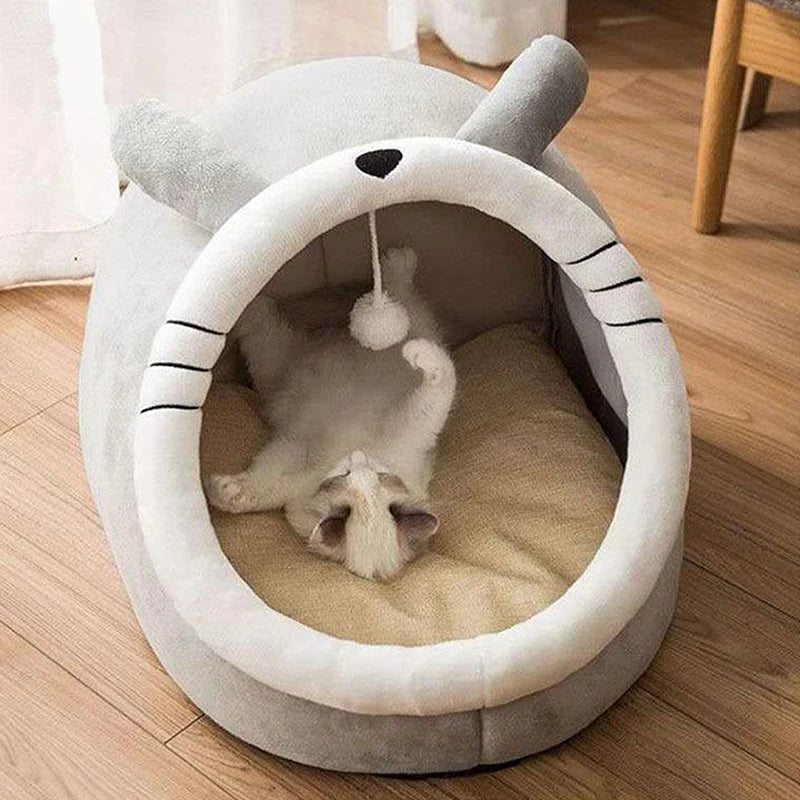 Cartoon Cat Cave Bed, Foldable Cotton Pet Sleeping Mat