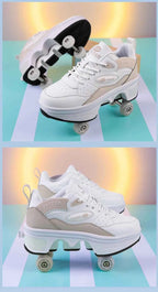 Deformation Shoes Roller Sneakers With 4 Wheels Skates Adult Kids Runaway Parkour Wheels Shoes For Women Men Youth Sport Shoes