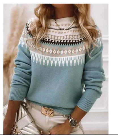 Spring Knitted Women's Sweater O-neck Long Sleeve Casual Loose Sweater Elegant Trendy Print Female Winter Fashion Ladies Clothes