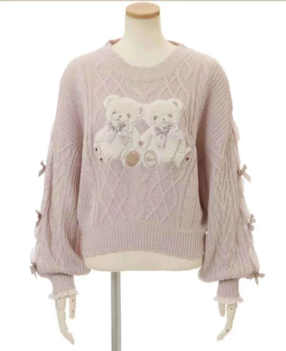 Mine Style Autumn and Winter Classic Cartoon Bear Sweater Lady Girls Sweet Round Neck Loose Sweater Japanese Liz Knit Tops