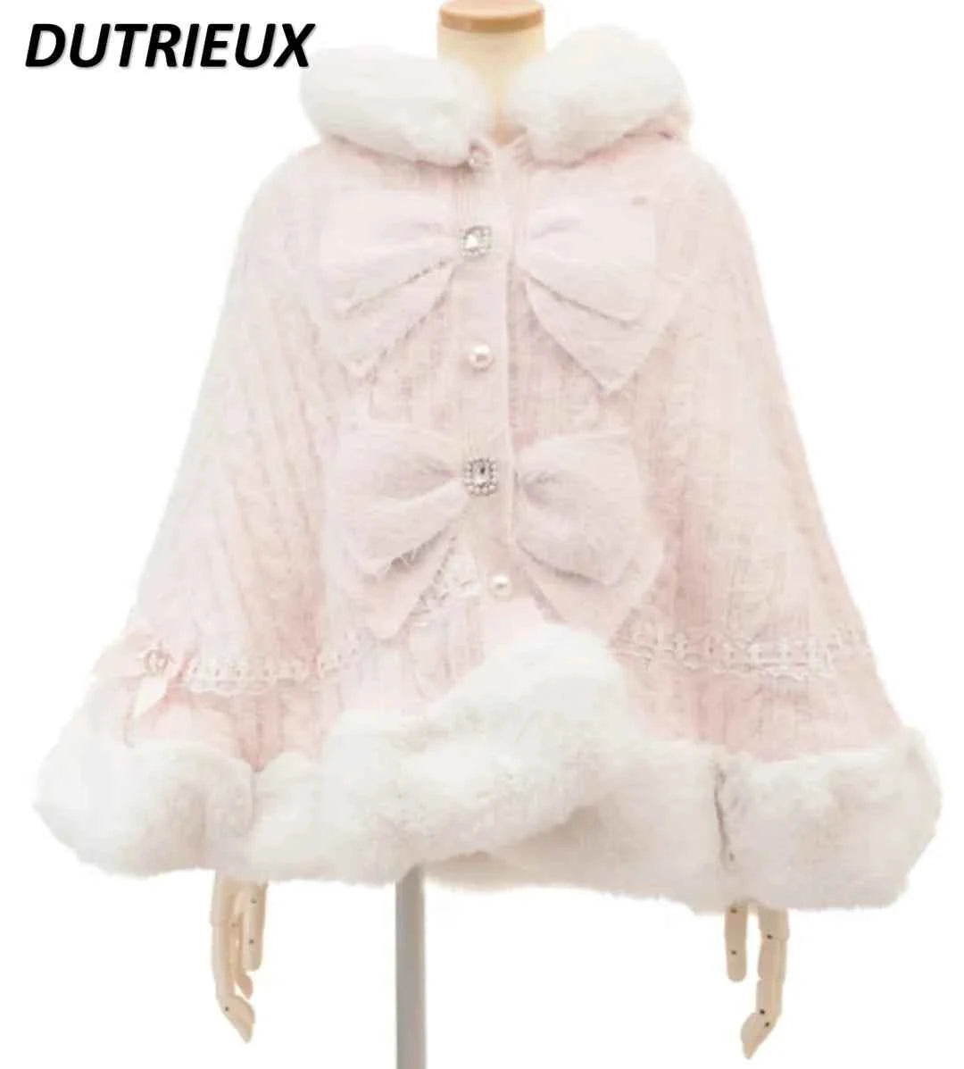 Fall Winter New Sweater Cardigan Women Japanese Mine Sweet Soft Waxy Thick Sweet Pearl Button Hooded Knitted Sweater Cape Jacket
