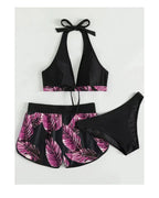 Women 2024 New Bikinis 6 Colors Sexy Halter Bikini 3 Piece Set Leafs Print High Waisted Swimsuit Beach Bathing Suit Size S-XXL SS69