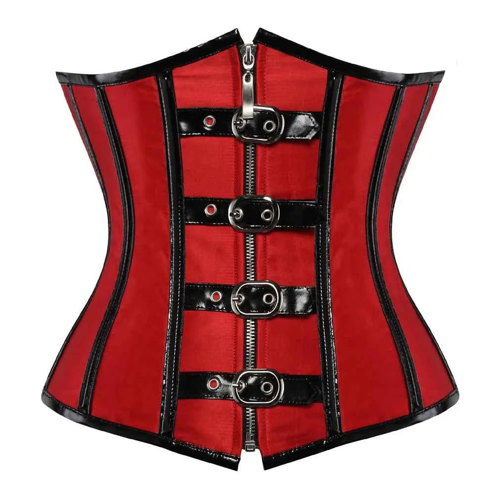SS69 Red Steampunk Underbust Corset with Zipper and Belt Buckle