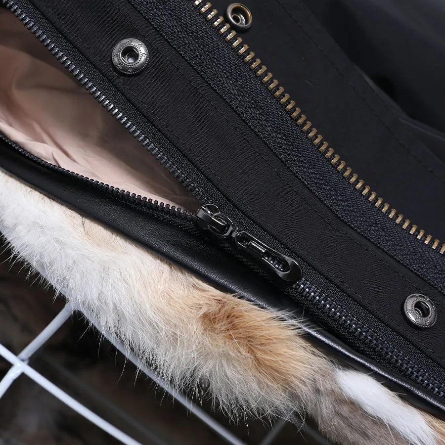 Maomaokong Winter Women Parka Cotton Jacket Real Fur Coat Natural Fox Fur Hooded Rabbit Fur Liner Thick Warm Outerwear Female