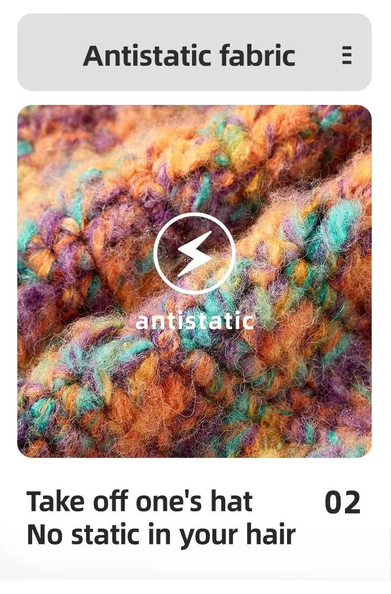 OhSunny Autumn Winter Wavy Brim Bucket Hats,Rainbow Cute Thermal Caps Women's Outdoor Warm Hand-knitted Fisherman Caps Packable