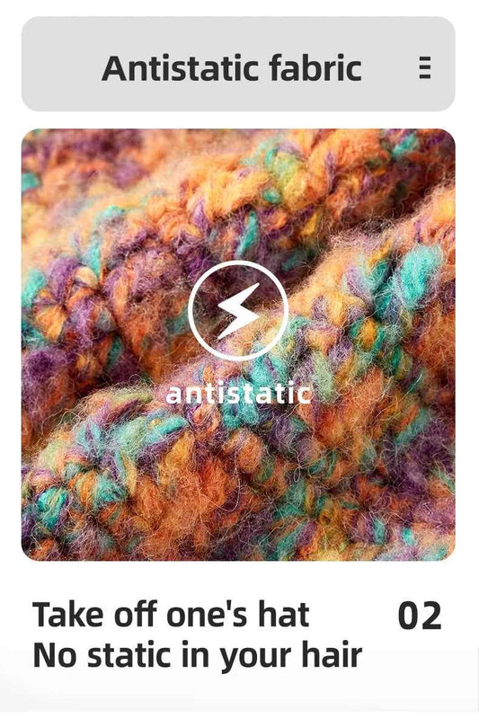 OhSunny Autumn Winter Wavy Brim Bucket Hats,Rainbow Cute Thermal Caps Women's Outdoor Warm Hand-knitted Fisherman Caps Packable