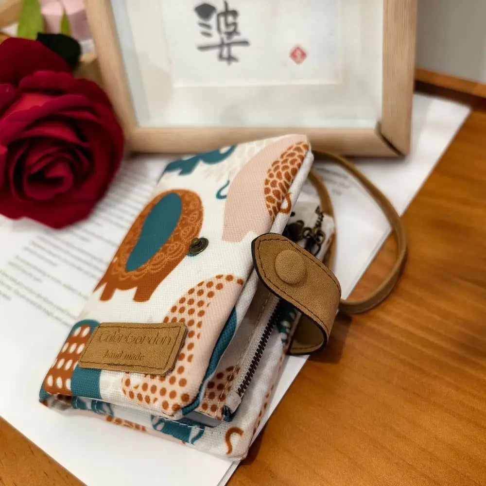 ISKYBOBCN Floral PU Leather Short Wallet with Zipper & Hasp