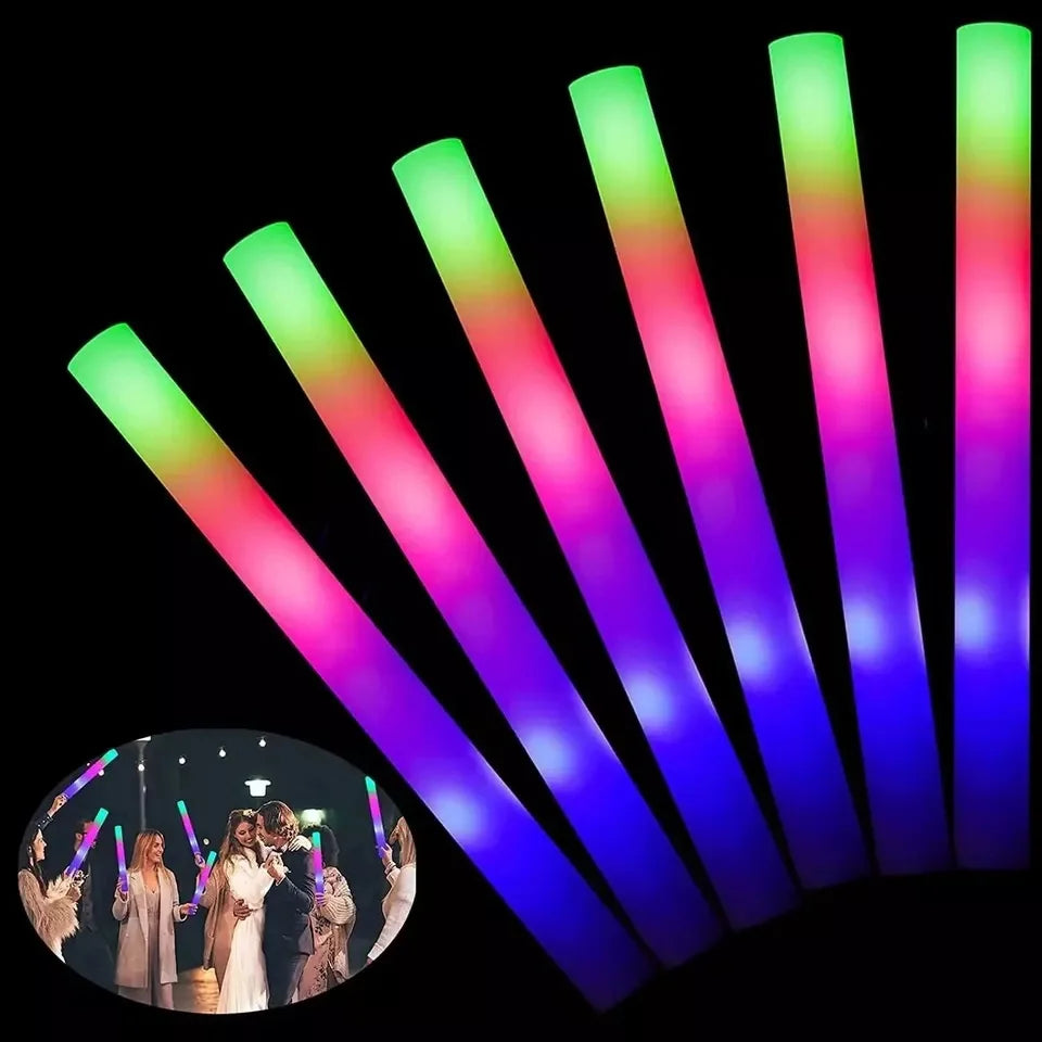 jianyana 100Pcs LED Foam Glow Sticks RGB Light Up Cheer Tubes for Parties