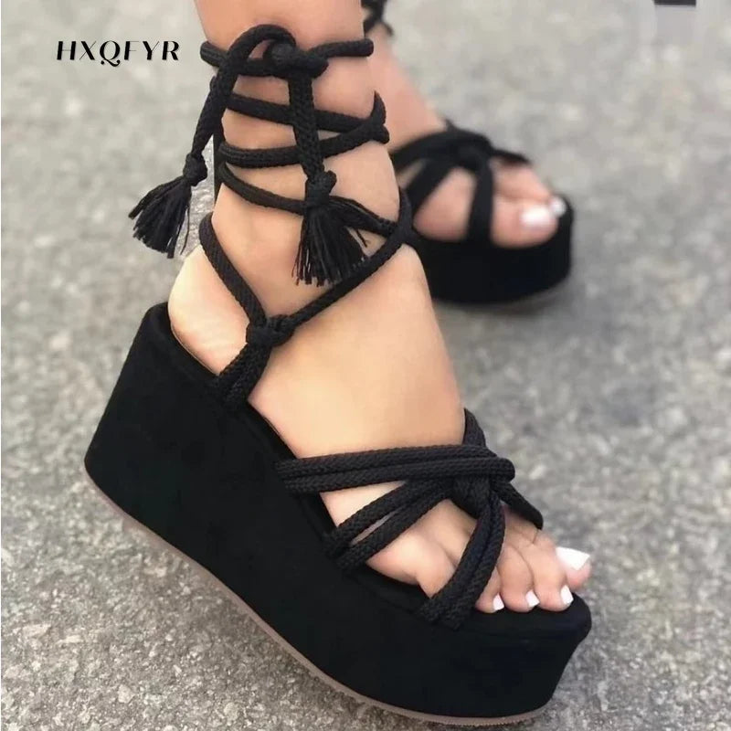 Sandal Women Summer Fashion  Sandals  Women's Wedge Sandals Cross Straps Casual Women's Shoes Women High Heels SS69 17.69 black / 41