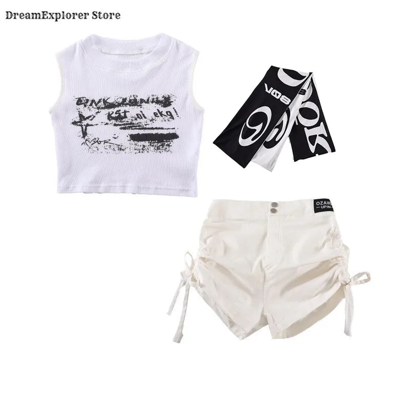Girls K-Pop Street Dance Crop Top & Hot Pants Set