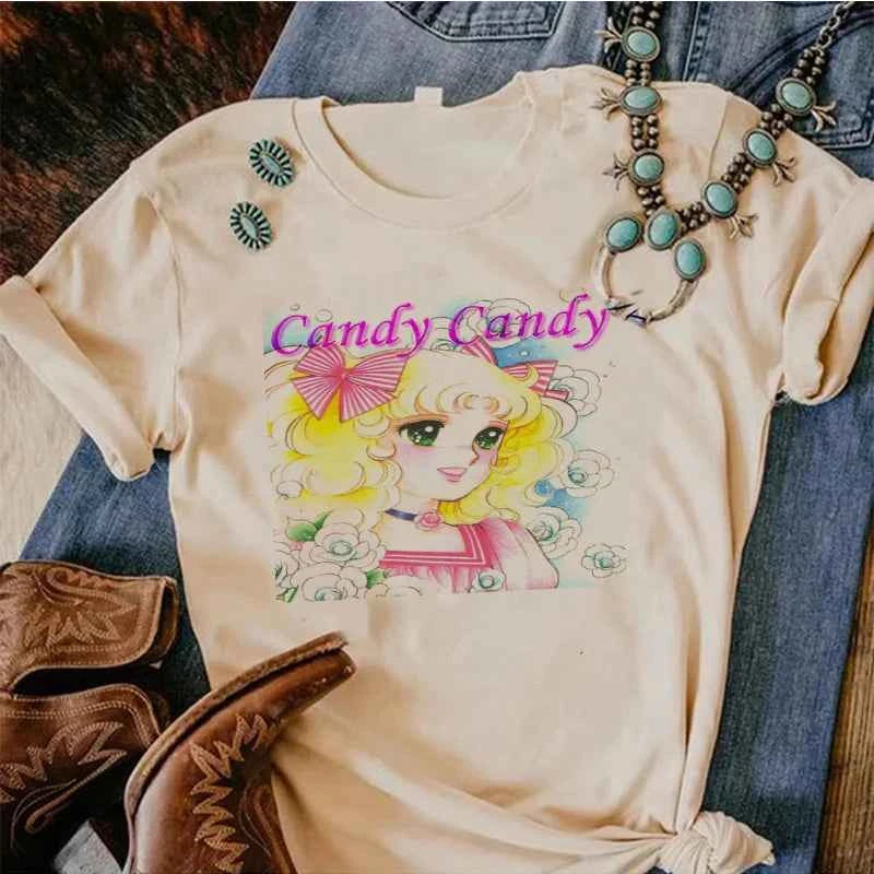 90s Kawaii Candy Candy Anime Summer Top Tshirt Femen Print T Shirt Grunge Anime Manga T Shirt Top Tees Graphic Aesthetic