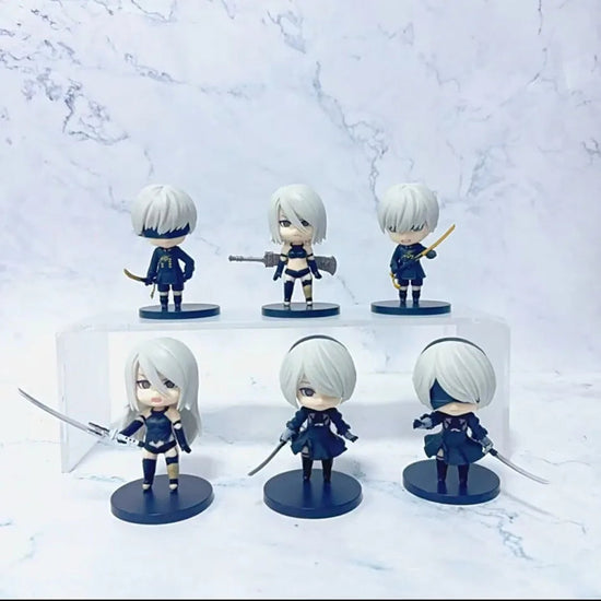 6pcs Q-version Anime Nier Mechanical Era Yurha 2B Miss Sister Sword Star Linkage 9S A2 Handmade Blind Box Doll Desktop Ornament SS69