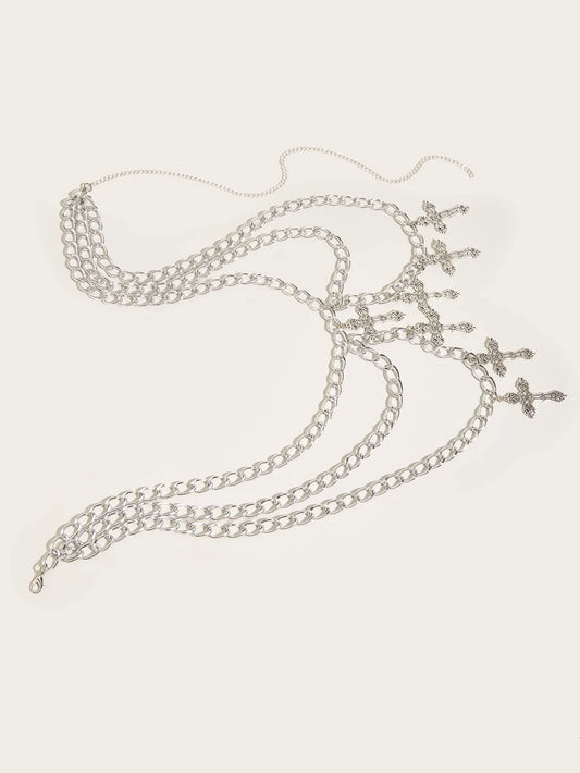 SS69 Women's Cross Waist Chain, Adjustable Metal Body Jewelry for Punk Style