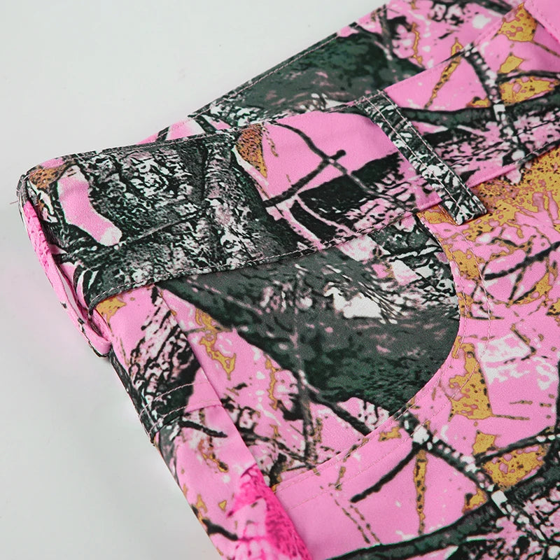 Rockmore Pink Thorn Camouflage Printed Flare Pant Casual High Street Trouser Women Y2k Clothes Autumn Aesthetic Grunge Fairycore SS69