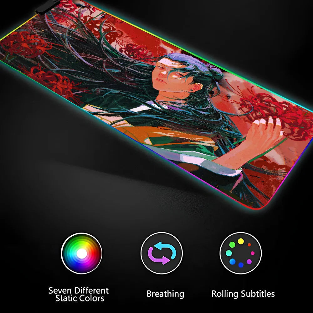 1pc Suguru Geto Jujutsu Kaisen Anime XXL RGB Gaming Mouse Pads HD Black Gamer Accessories Large LED SS69