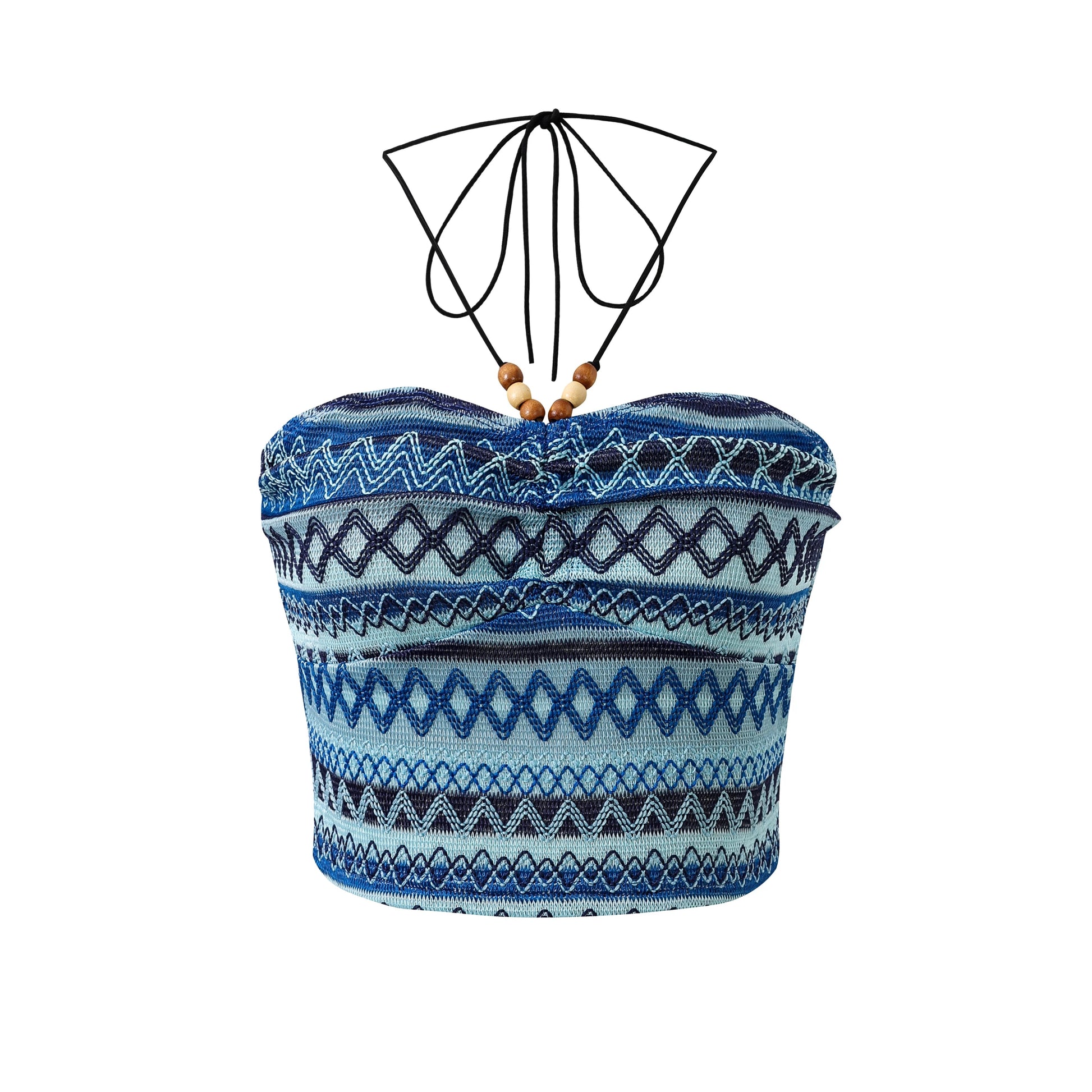 Geo Pattern Beaded Halter Crop Top, Vacation Style Backless Crop Top For Summer, Women's Clothing SS69 14.69 668036 / M