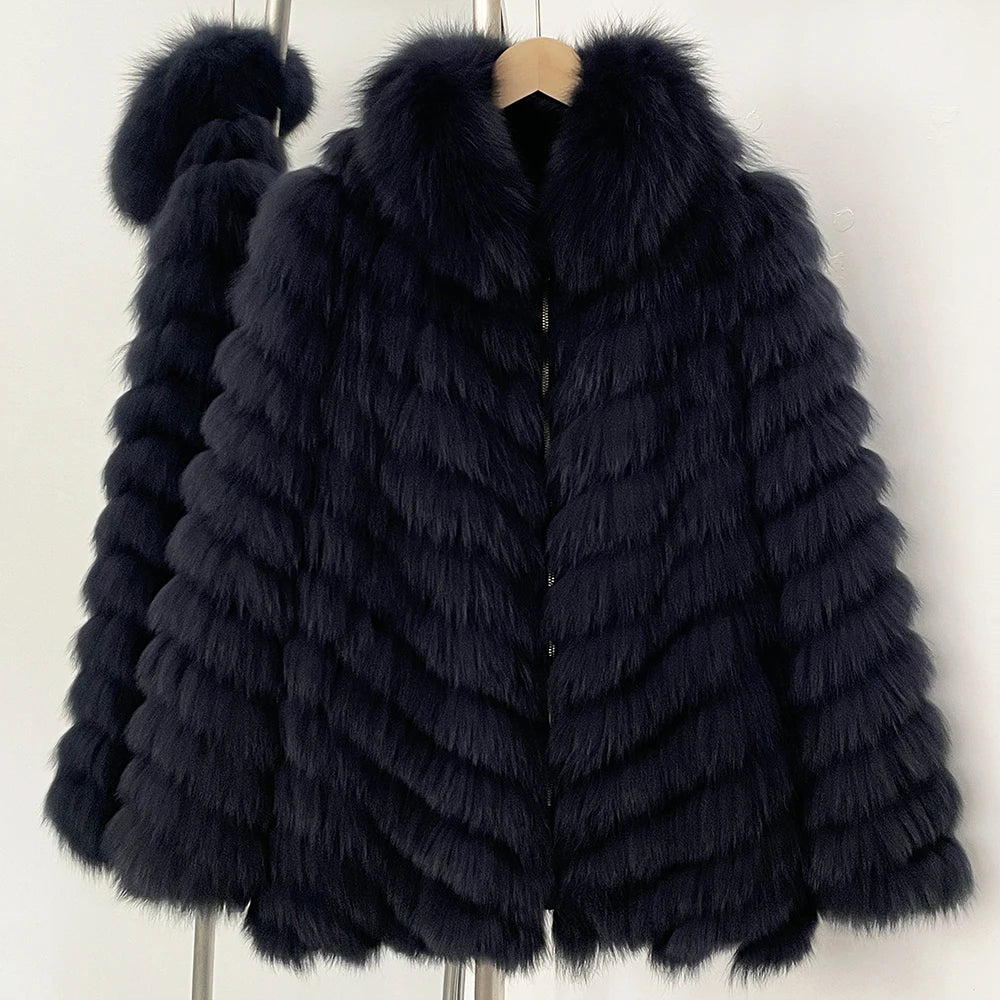 OFTBUY Women's Real Fox Fur Coat - Thick Warm Winter Jacket