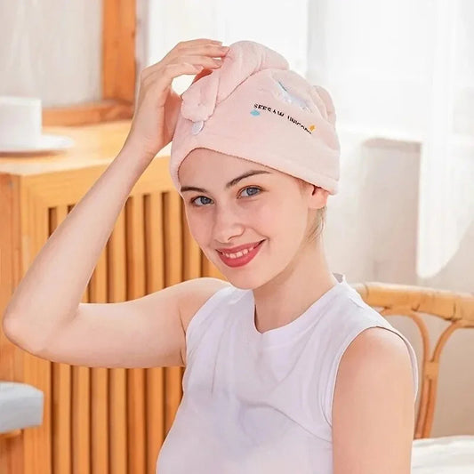 1pc Quickly Dry Hair Hat Super Absorbent Soft Bathroom Women Head Towels Girls Cute Hair Towel Hair Dry Wrap Bonnets SS69