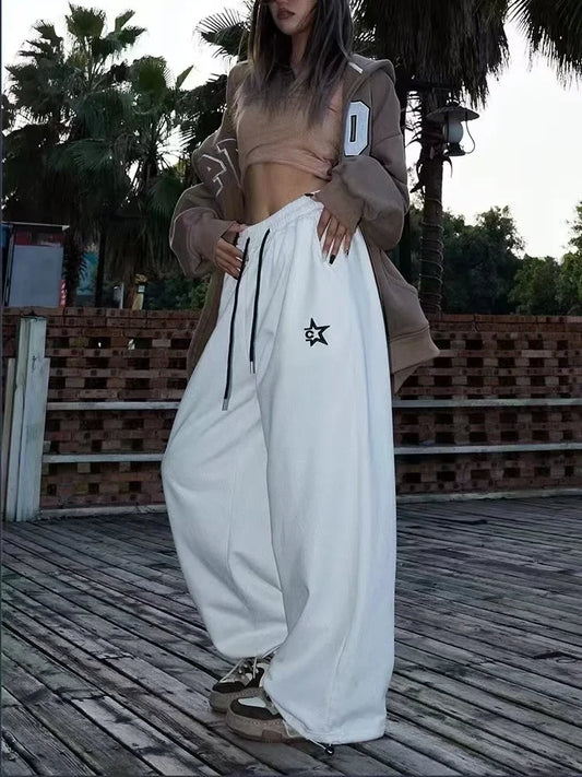 Korean Y2K Streetwear White Jogging Sweatpants Women Harajuku Sports Pants Oversized Hip Hop Letter Wide Leg Trousers - SS69