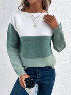 Women's Striped Patchwork Knit Sweater - Casual Loose Autumn/Winter Jumper