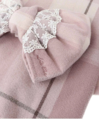 Japanese Liz New Lazy Wind Girls Sweet Plaid Lace Bow Scarf Soft Warm Women's Winter Lolita Scarf